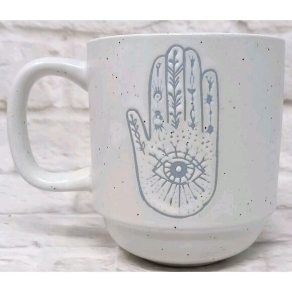 Hamsa Palmistry Wandering Moon Speckled Ceramic Coffee Mug Cup Stoneware Gray - Picture 4 of 10